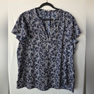 Maurices Cottagecore Navy White Floral Flutter Sleeve Top Boho Chic Blouse XL
